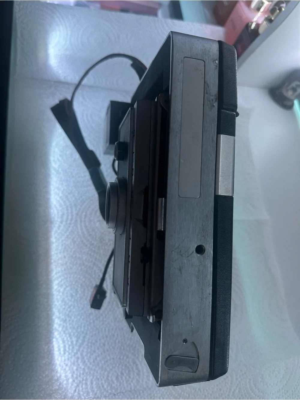 Polaroid 450 Land Camera in Black and Silver with Brown Strap